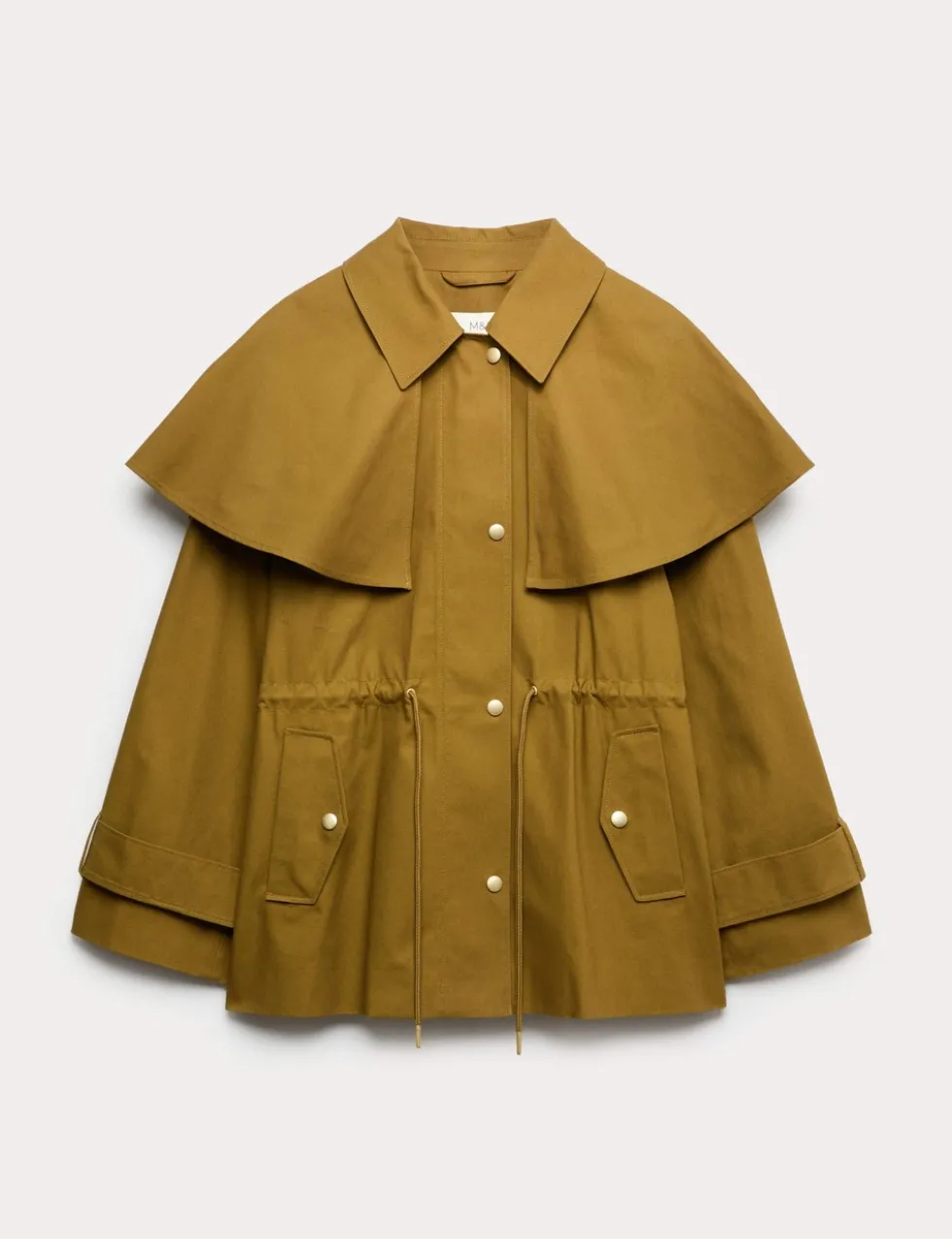 Pure Cotton Waisted Collared Cape Coat