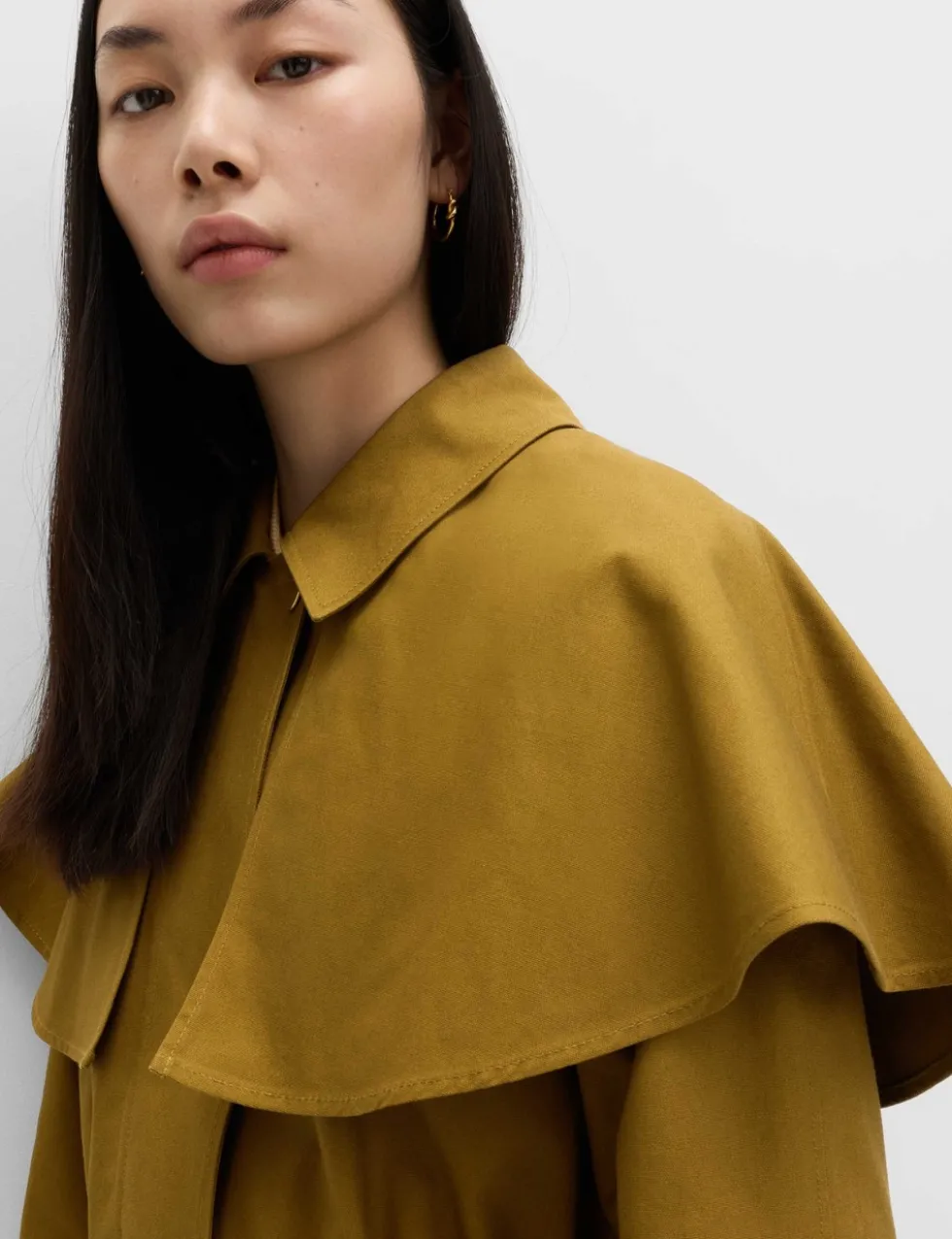 Pure Cotton Waisted Collared Cape Coat
