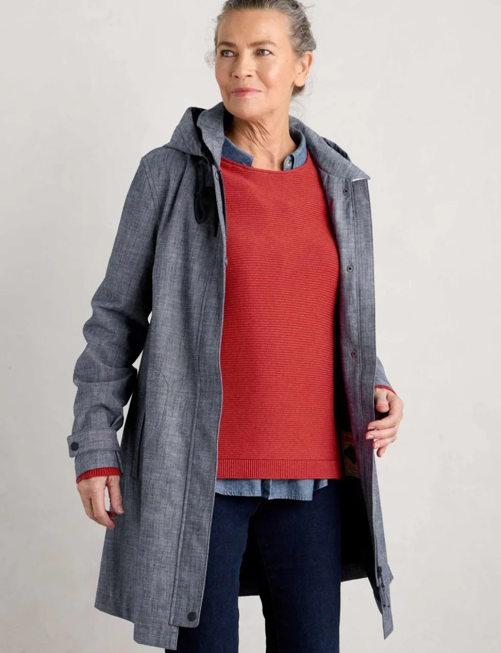 Pure Cotton Waterproof Hooded Longline Raincoat