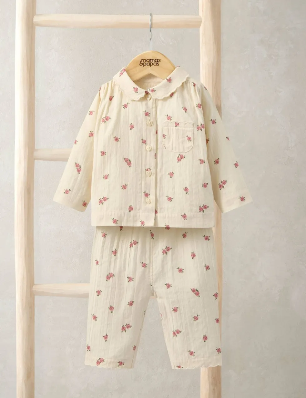 Pure Cotton Woven Rose Print Pyjamas (3 Mths-3 Yrs)