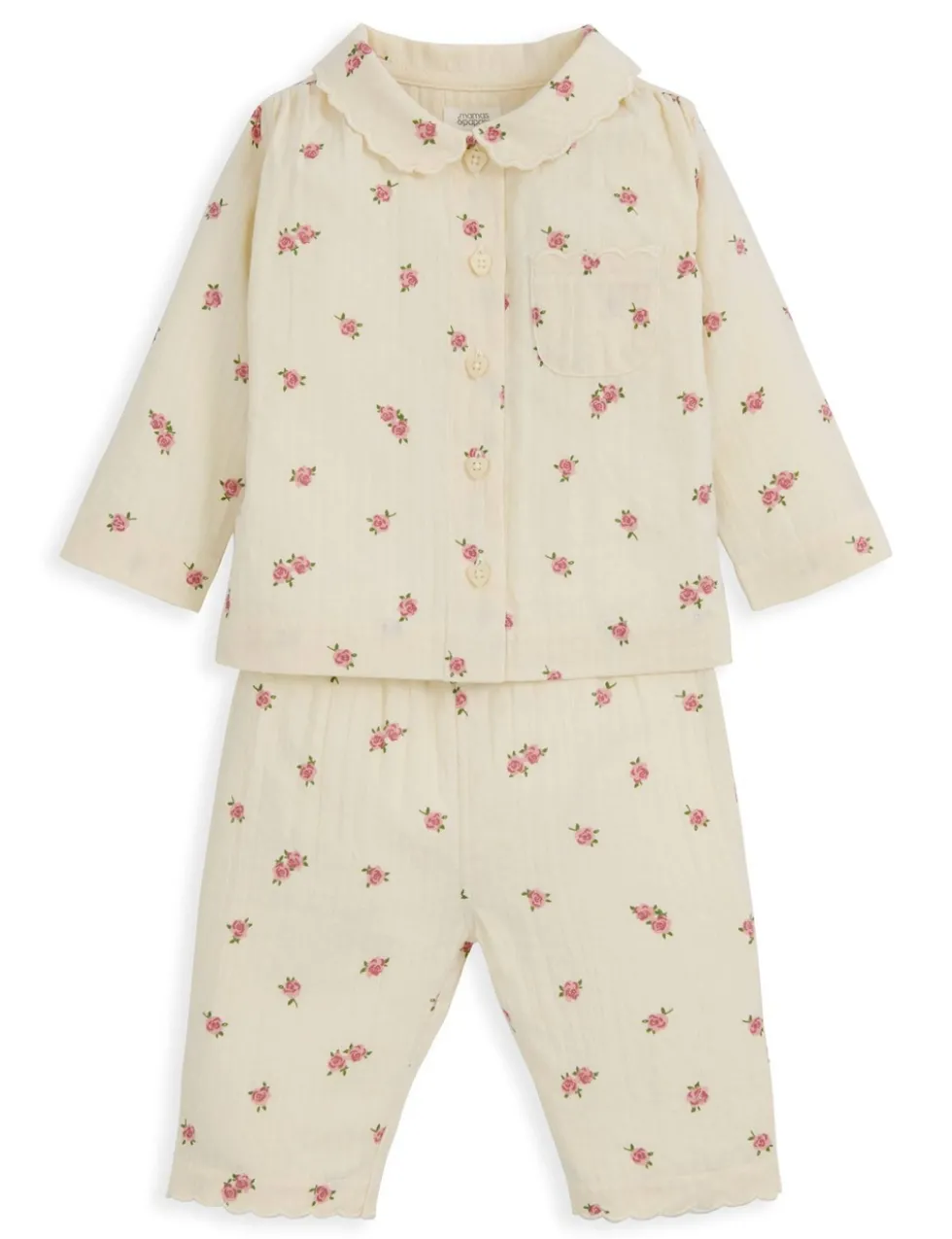 Pure Cotton Woven Rose Print Pyjamas (3 Mths-3 Yrs)