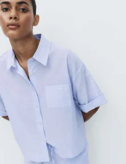 Pure Cotton Woven Stripe Collared Pyjama Top