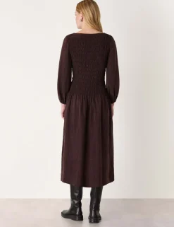 Pure Cupro Checked Midi Shirred Dress
