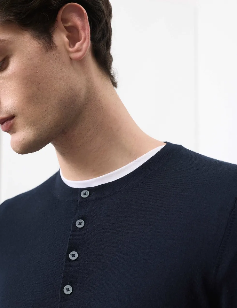 Pure Extra Fine Merino Wool Henley Jumper