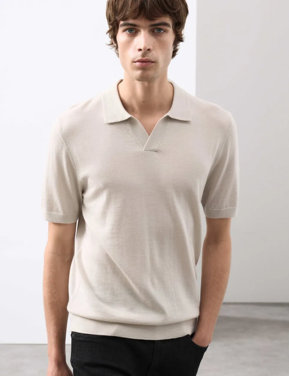 Pure Extra Fine Merino Wool Knitted Polo Shirt