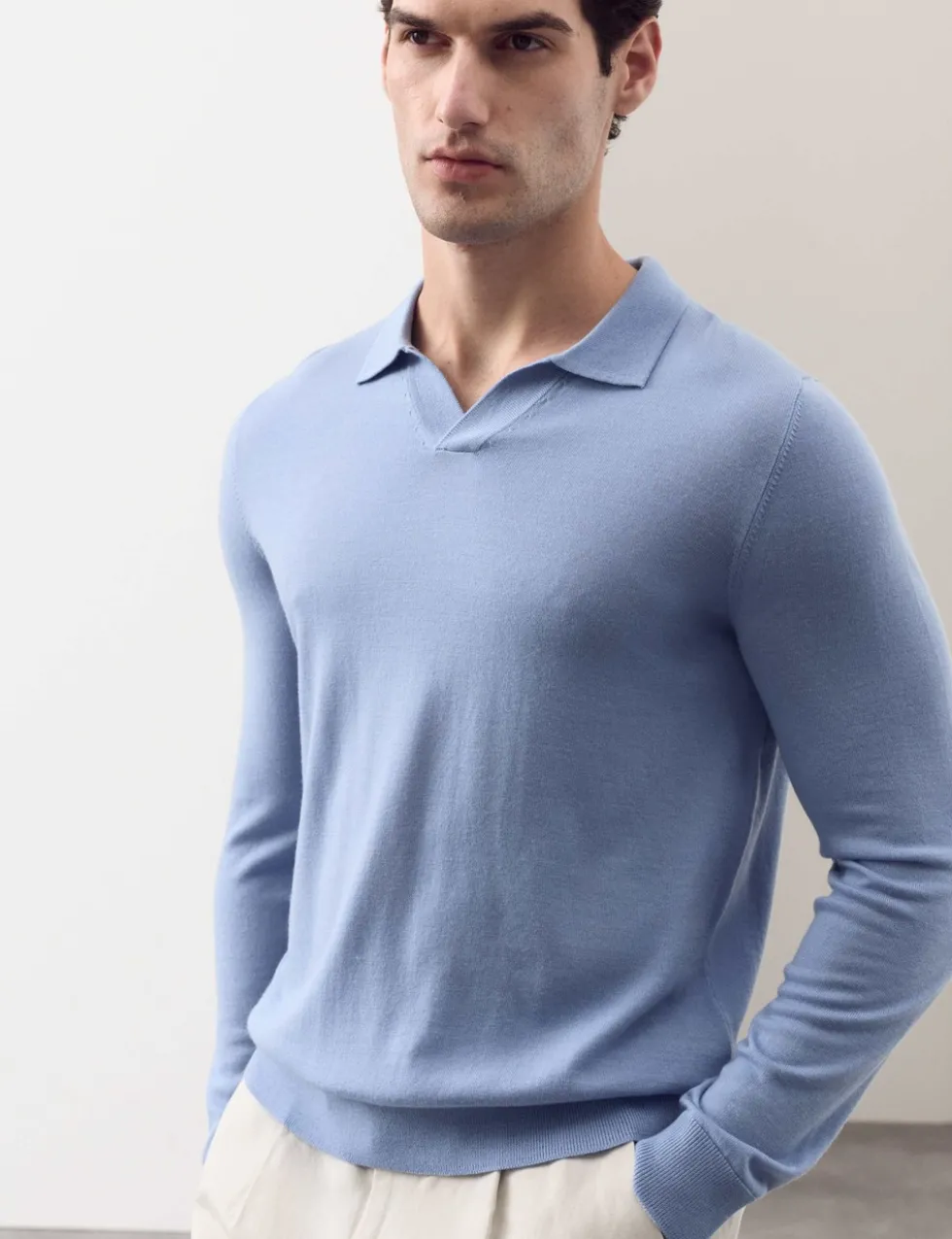 Pure Extra Fine Merino Wool Knitted Polo Shirt