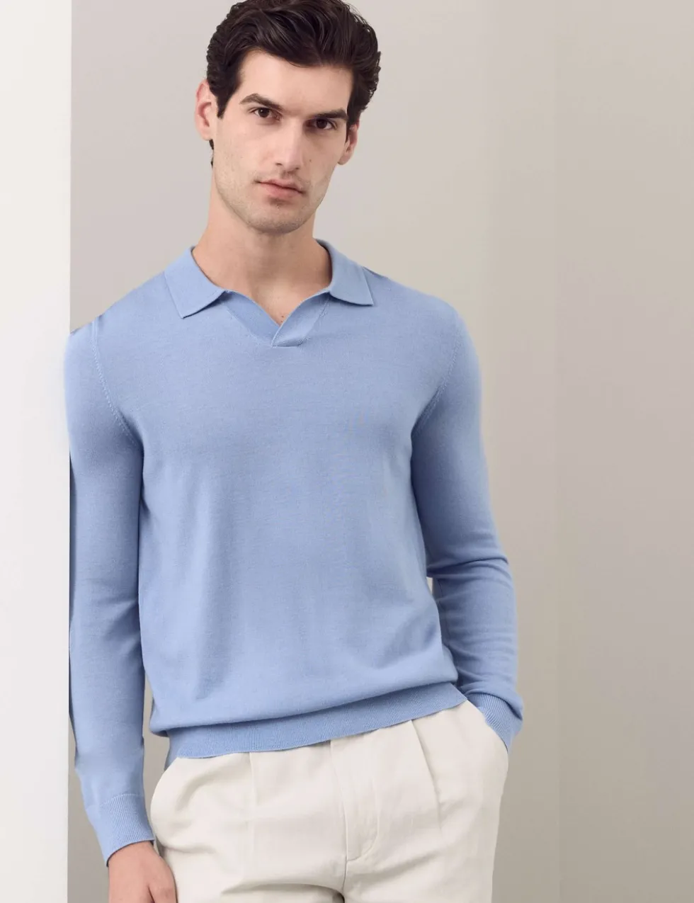 Pure Extra Fine Merino Wool Knitted Polo Shirt