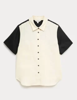 Pure Flax Linen Contrast Resort Shirt