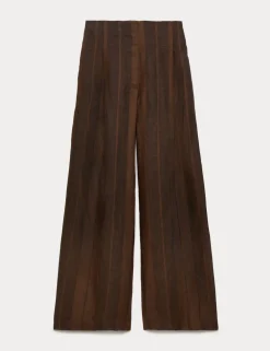 Pure Flax Linen Striped Wide Leg Trousers