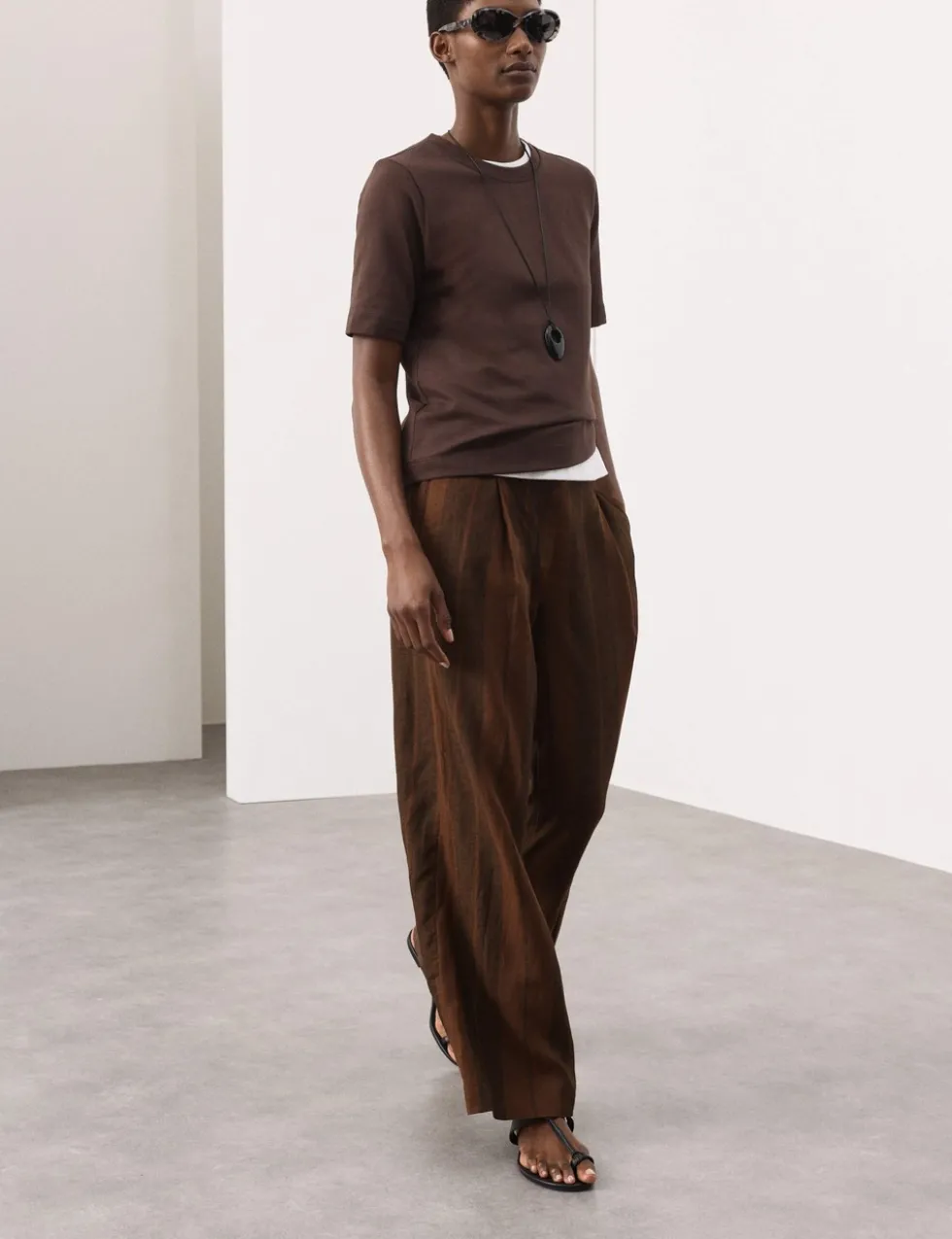 Pure Flax Linen Striped Wide Leg Trousers