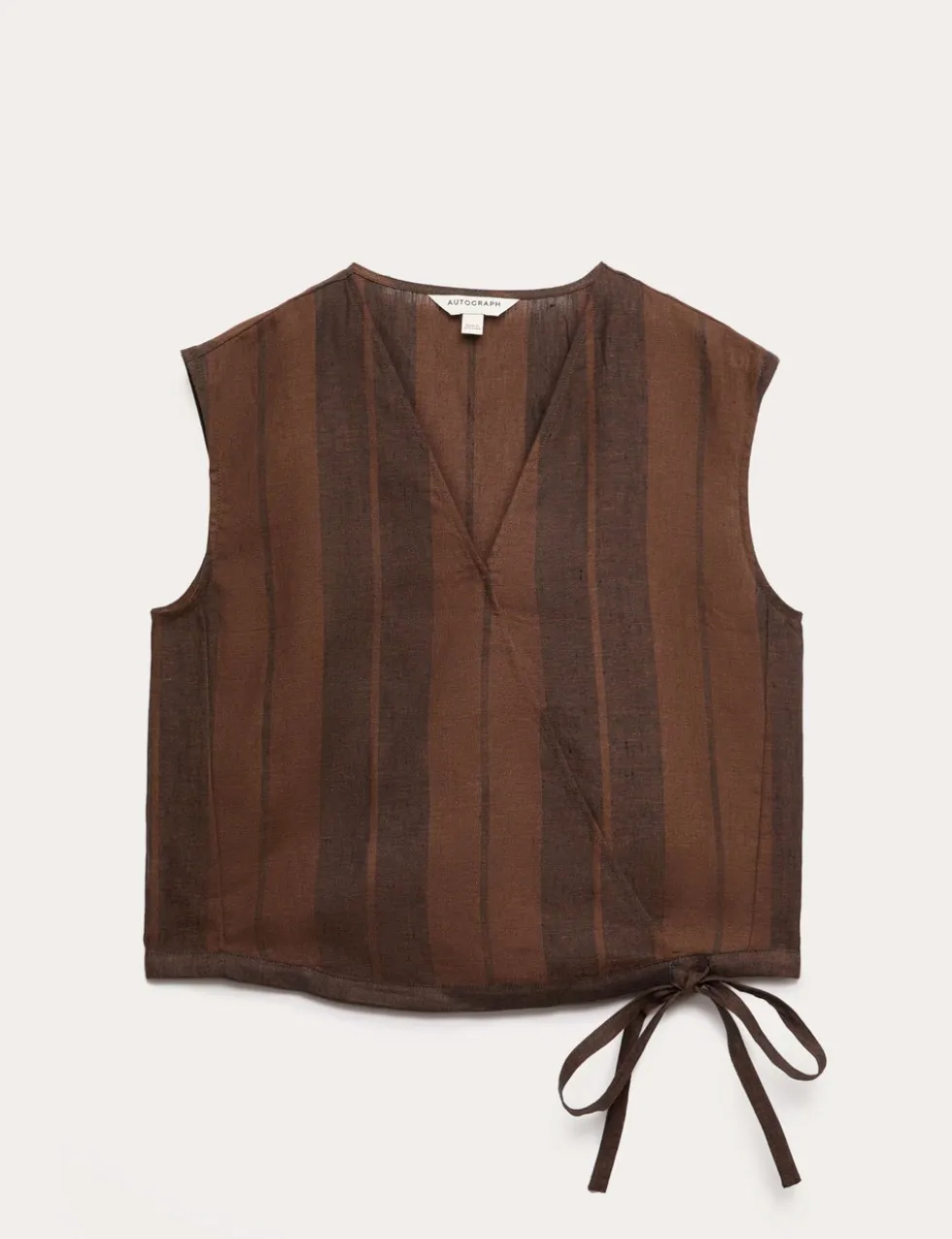 Pure Flax Linen Striped Wrap Top