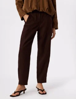 Pure Linen Barrel Leg Ankle Grazer Trousers