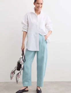 Pure Linen Belted Barrel Leg Trousers