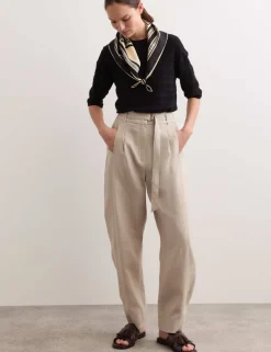 Pure Linen Belted Barrel Leg Trousers