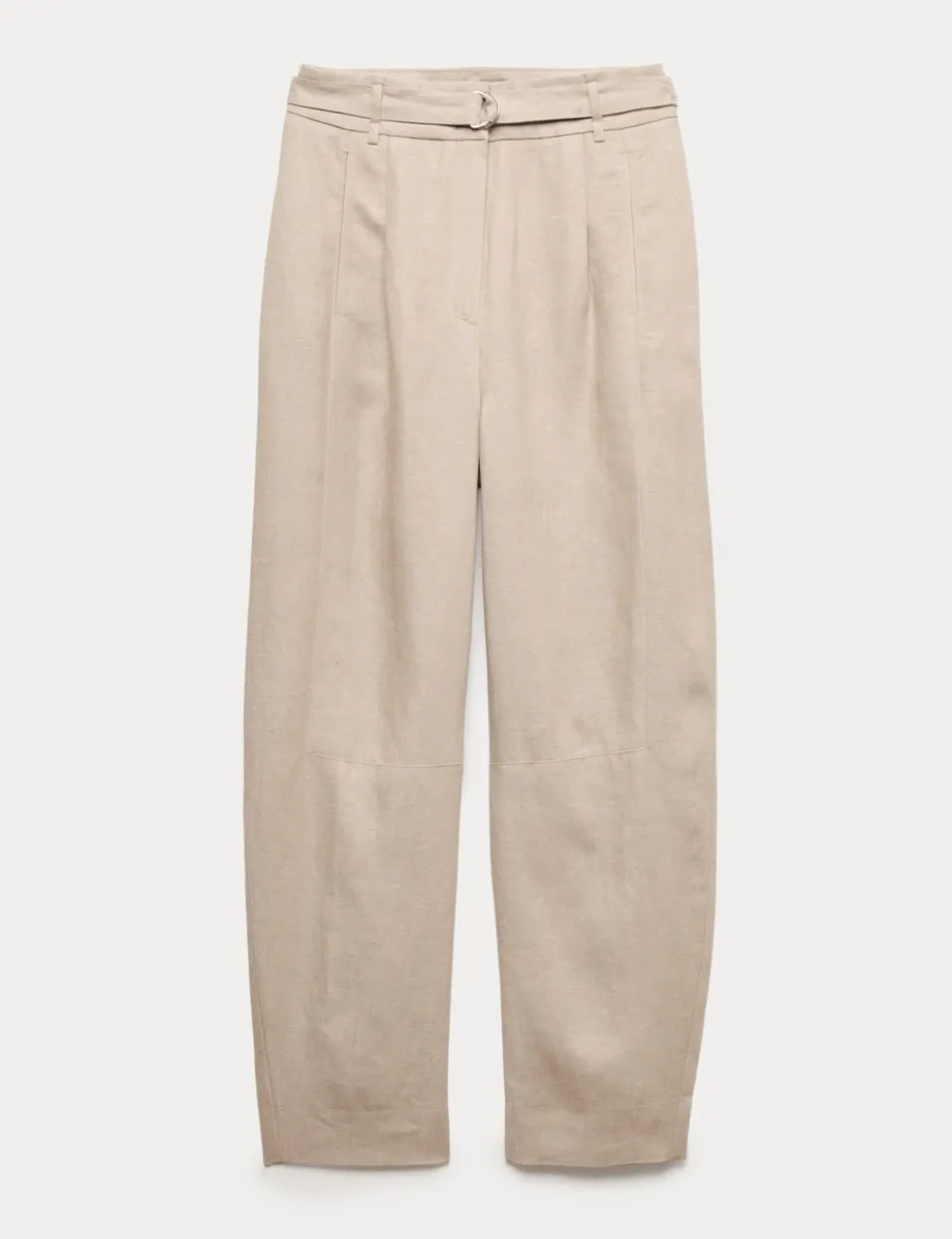 Pure Linen Belted Barrel Leg Trousers