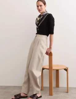 Pure Linen Belted Barrel Leg Trousers