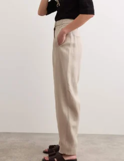 Pure Linen Belted Barrel Leg Trousers