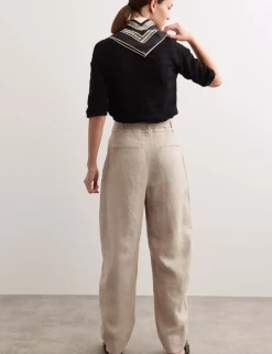 Pure Linen Belted Barrel Leg Trousers