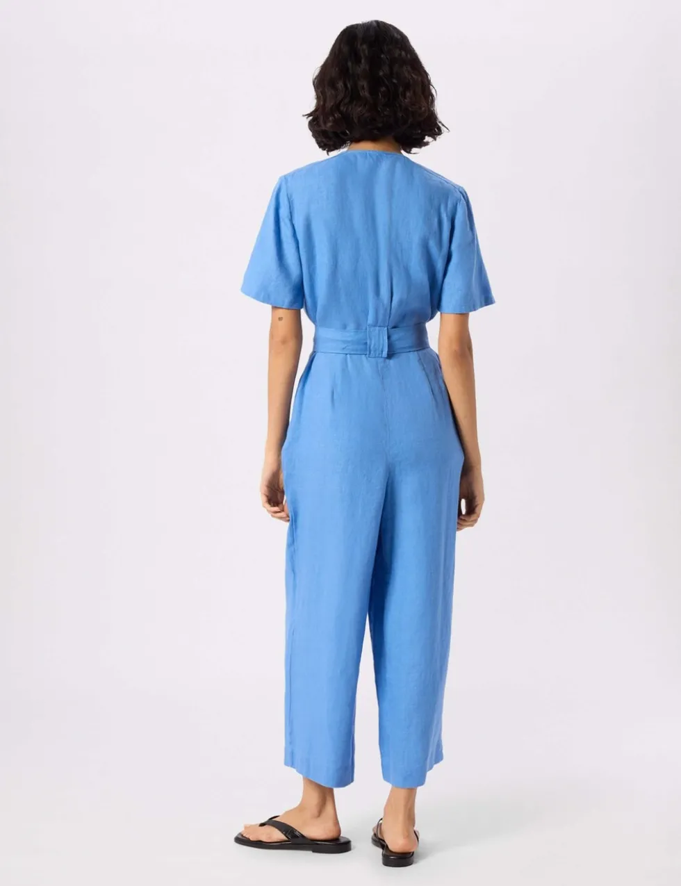 Pure Linen Belted Cropped Jumpsuit
