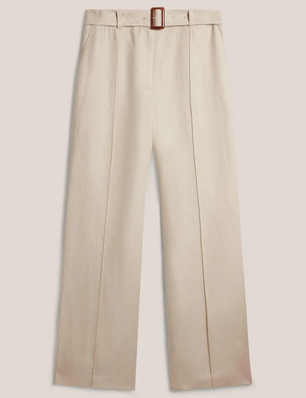 Pure Linen Belted Wide Leg Trousers