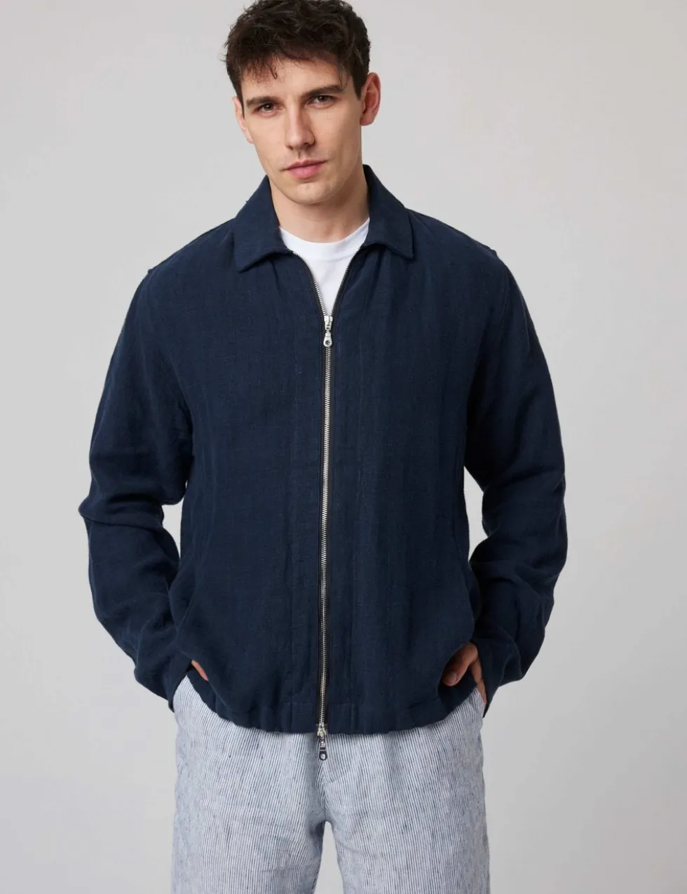 Pure Linen Bomber Jacket