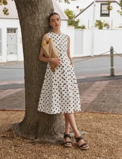 Pure Linen Button Through Midi Waisted Dress
