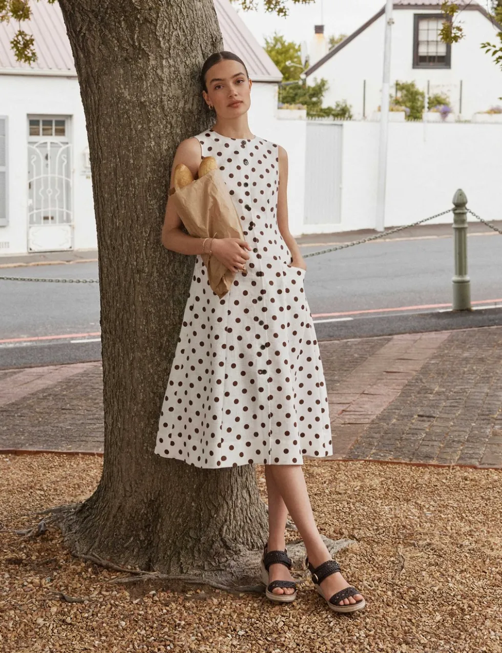 Pure Linen Button Through Midi Waisted Dress