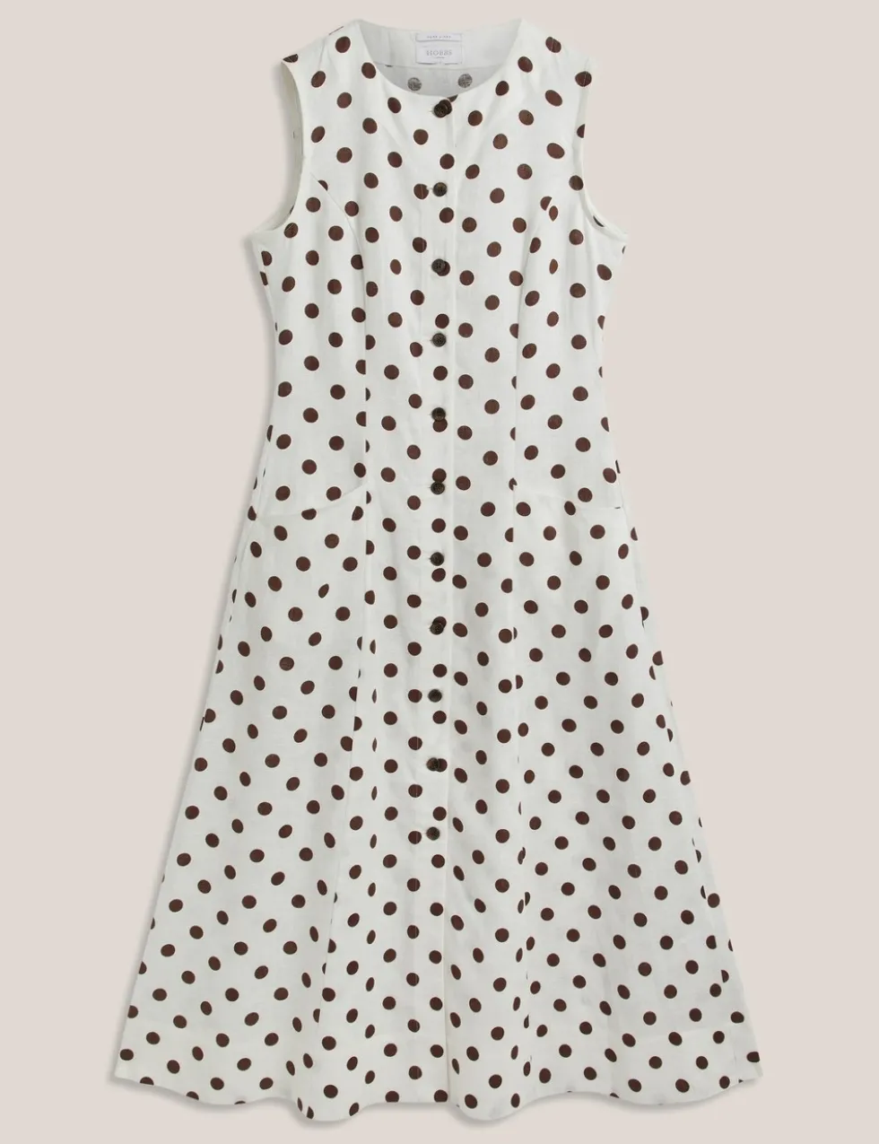 Pure Linen Button Through Midi Waisted Dress