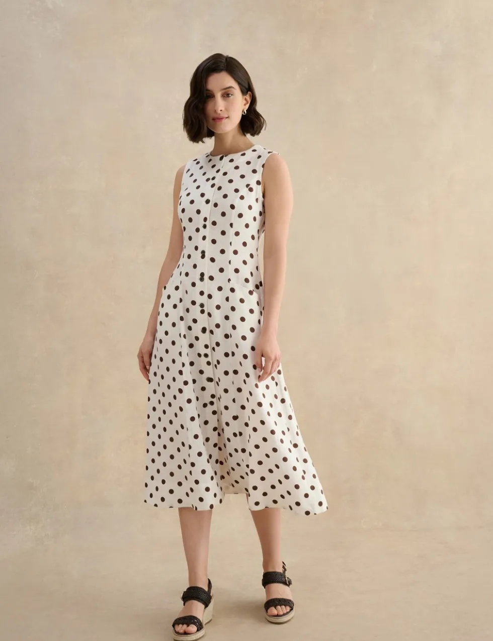 Pure Linen Button Through Midi Waisted Dress