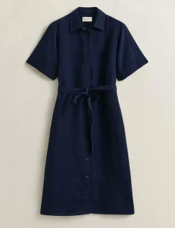 Pure Linen Button Through Midi Shirt Dress