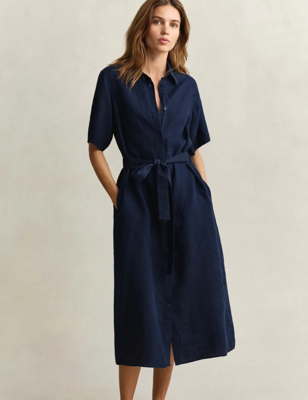 Pure Linen Button Through Midi Shirt Dress