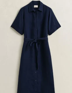 Pure Linen Button Through Midi Shirt Dress