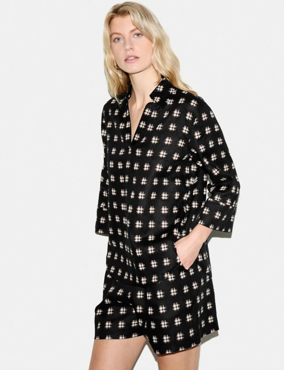 Pure Linen Checked Collared Tunic