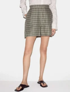 Pure Linen Checked High Waisted Shorts