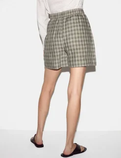 Pure Linen Checked High Waisted Shorts