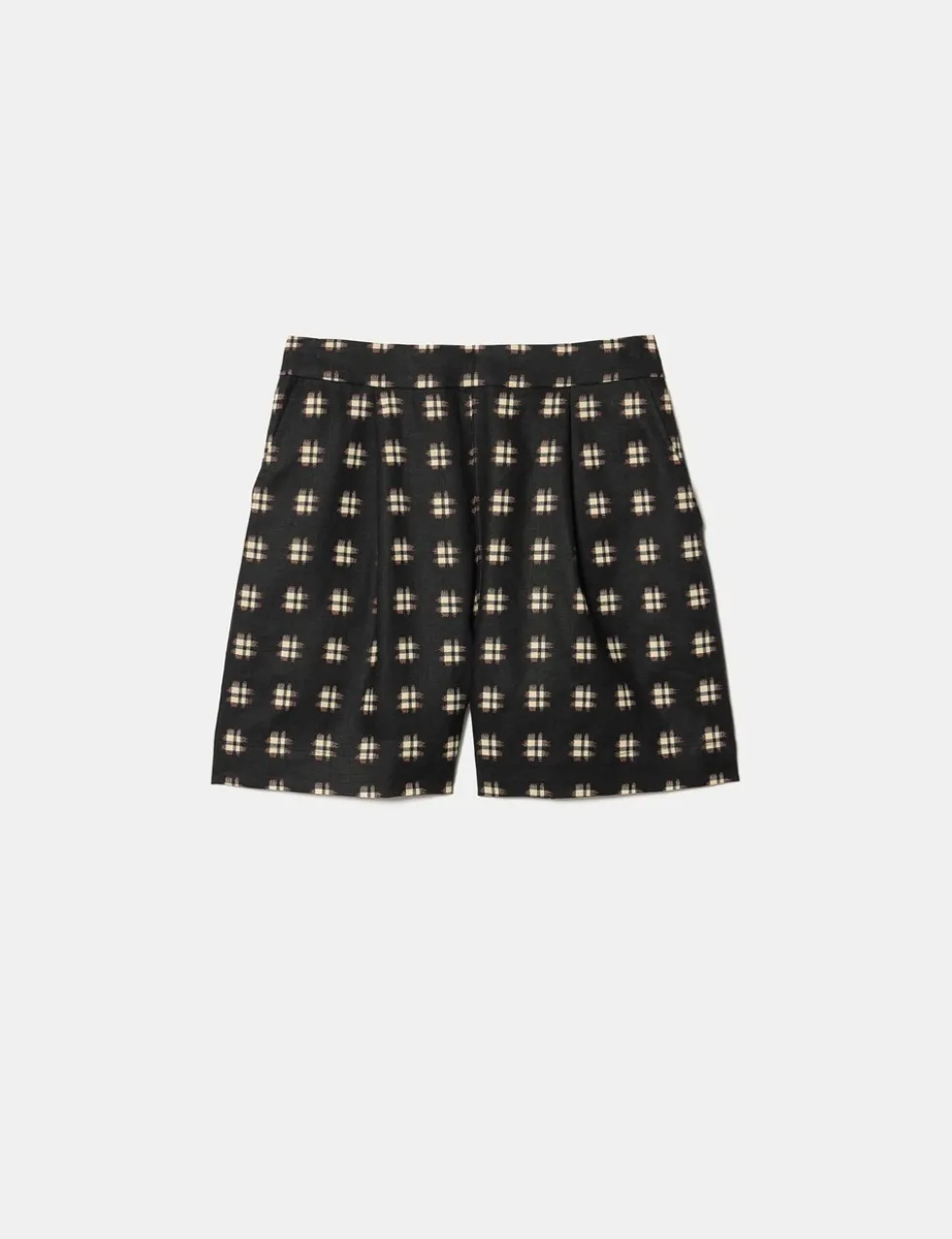 Pure Linen Checked High Waisted Shorts