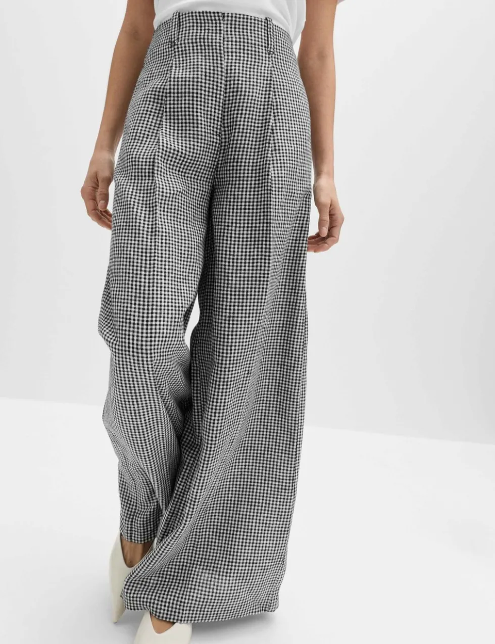 Pure Linen Checked Pleat Front Trousers