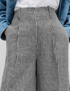 Pure Linen Checked Pleat Front Trousers