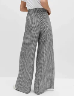 Pure Linen Checked Pleat Front Trousers