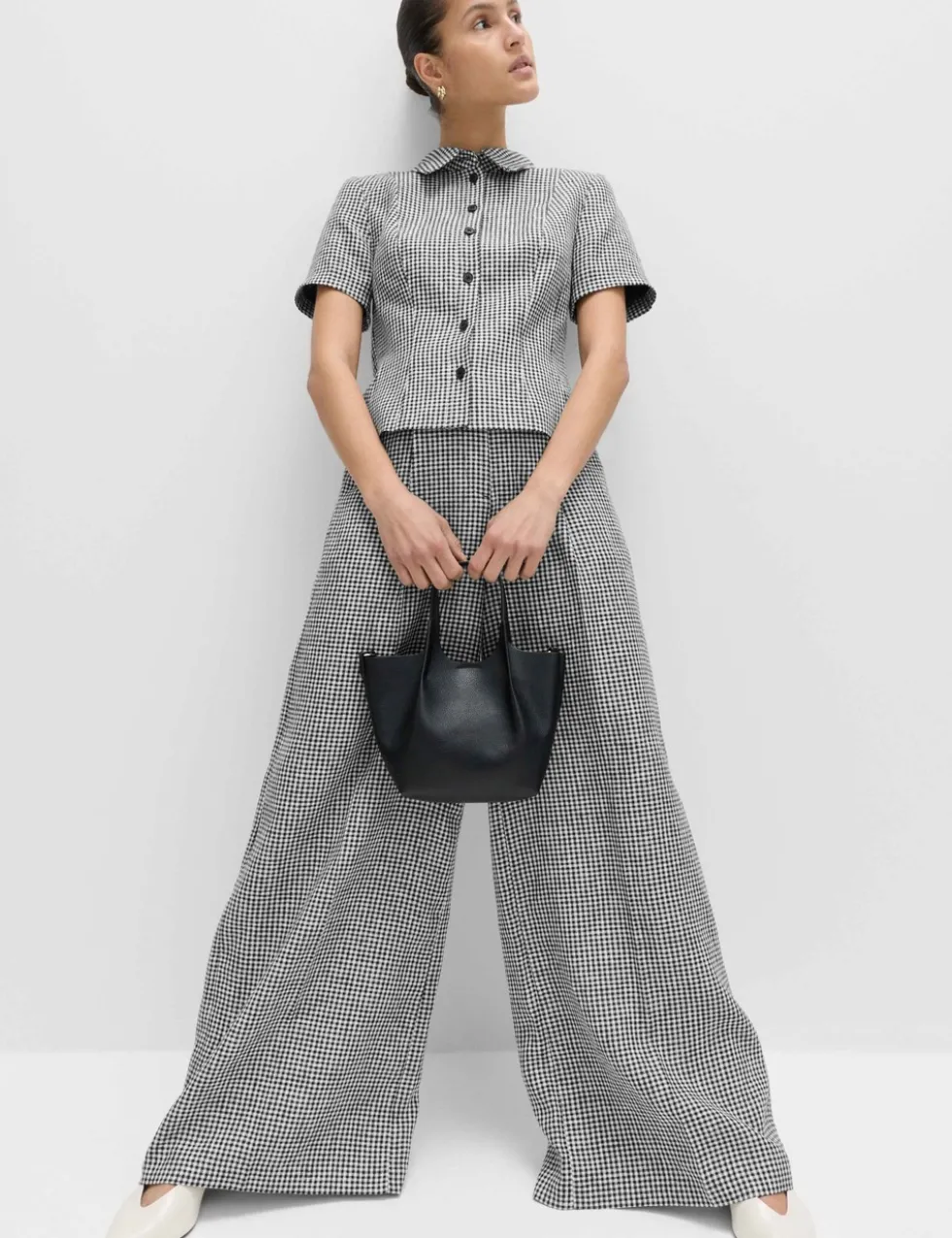 Pure Linen Checked Pleat Front Trousers