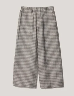 Pure Linen Checked Wide Leg Trousers