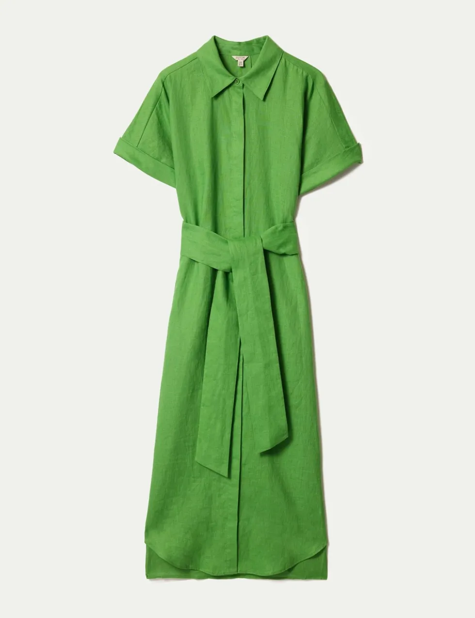 Pure Linen Collared Belted Midi Shirt Dress