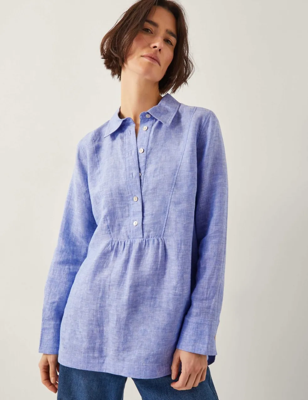 Pure Linen Collared Button Front Shirt