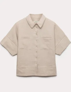 Pure Linen Collared Stitch Detail Shirt