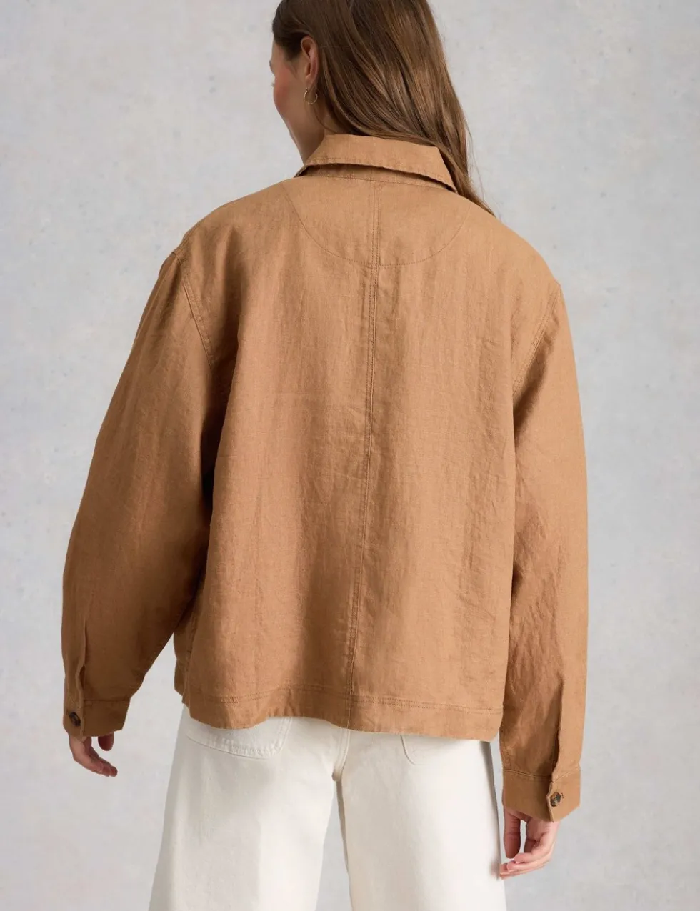 Pure Linen Collared Utility Jacket