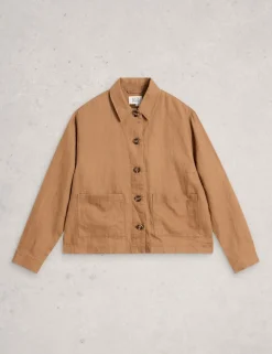Pure Linen Collared Utility Jacket