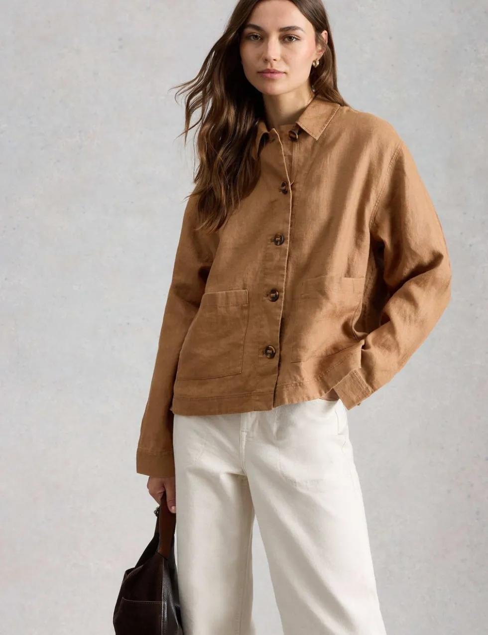 Pure Linen Collared Utility Jacket