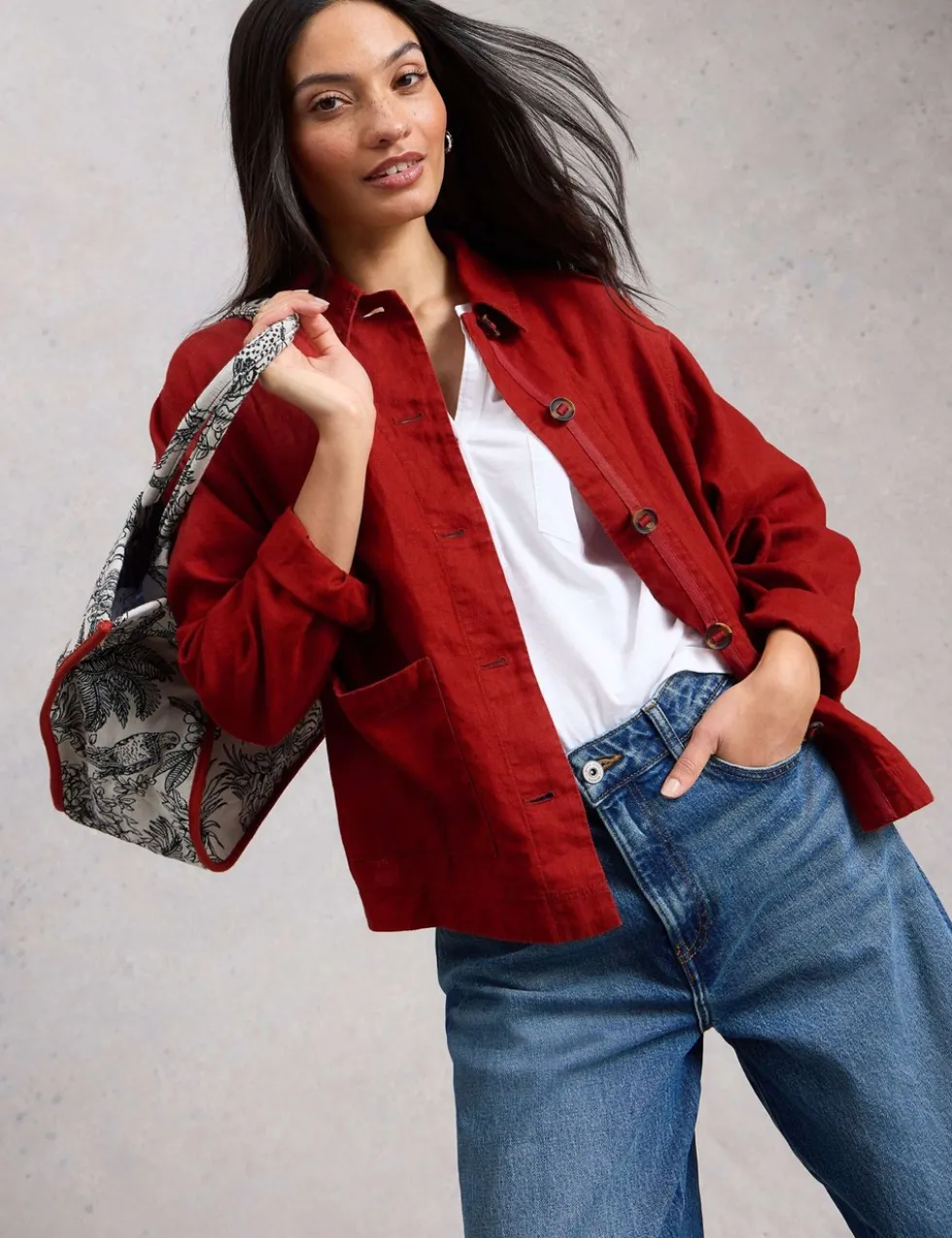 Pure Linen Collared Utility Jacket