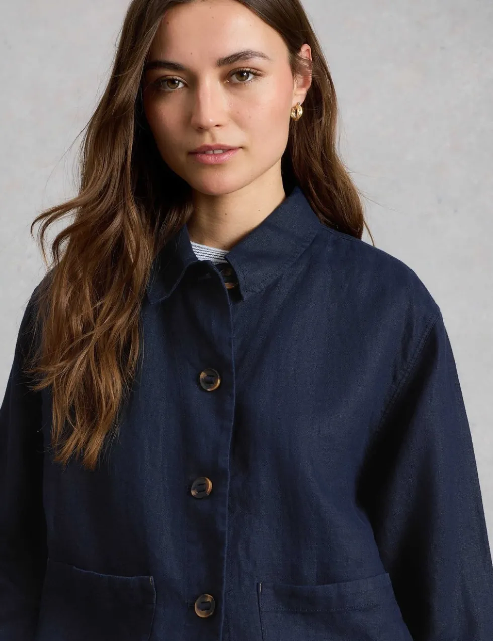 Pure Linen Collared Utility Jacket