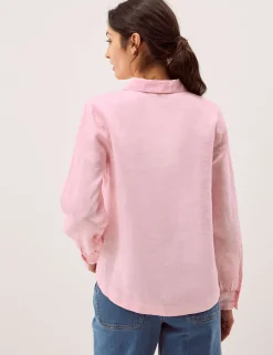 Pure Linen Collared V-Neck Pintuck Blouse